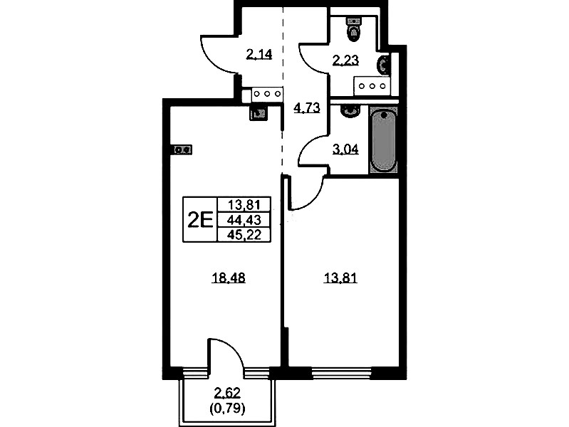 1-комнатная квартира 45.22 м², 11/11 эт., ЖК «Новое Колпино»
